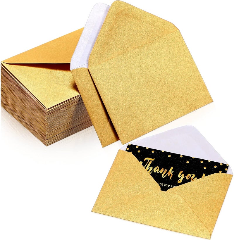 Yahenda 200 Count Gold Mini Gift Card Envelopes Bulk Valentines Wedding Pocket Small Envelopes Gift Card Sleeves Greeting Business Tiny Pocket 4 x 2.7 Inch for Holidays Wedding Baby Shower Birthday - Image 1